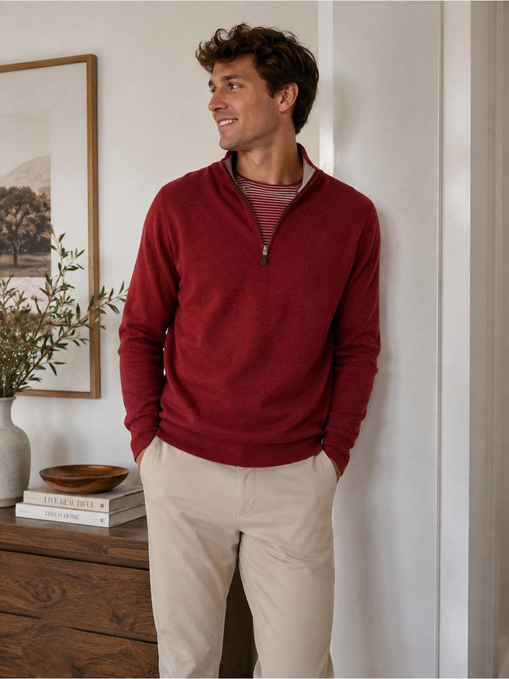 Peter Millar Red Half-Zip Sweater
